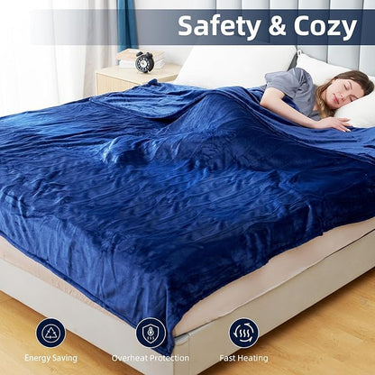 Electric Heated Blanket Twin Size 62”x84”,Cozy Soft Warmth with 6 Heating Settings 1-10 Hours Auto-Off, Energy-Saving, for Bed, Fast Heating Machine Washable, Navy Blue