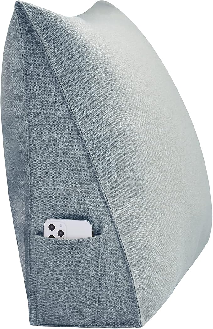 Johnear Triangular Headboard Pillow Daybed Wedge Pillow Cotton Linen Large Bolster Reading Back Rest Pillow for Sofa Bed Support Bolster Upholstered Backrest Positioning Lumbar Cushion （Gray, Small）