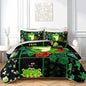 AILONEN 3-Piece Frog Green Quilt Set Queen, Flower Animal Design for Kids Boys Girls,Breathable Soft Quilt Bedspread Bed Cover for All Season, 1 Quilt and 2 Pillowcases