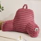Faux Fur Fluffy Dusty Rose Reading Pillow with Pockets, Luxury Striped Plush Decorative, Arm Rests and Back Support for Bed Rest, Lounging on Sofa, Extra Large Size for Adult.