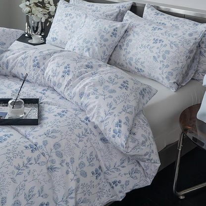 Jane yre Floral King Duvet Cover Brushed Microfiber 3 Pieces Floral Bedding Set King Garden Style Blue Floral Pattern Flower Duvet Cover King with Zipper Closure Luxury Soft Breathable Comfy