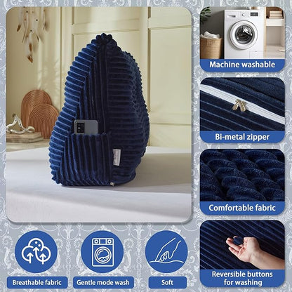 Headboard Wedge Pillow + A Long Neck Roll Pillow Body Pillow，Large Headboard Pillow with Removable Cover (Blue, King：76x8x20 inches)