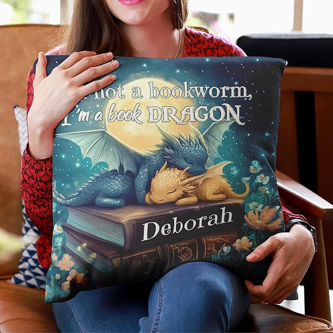 Hyturtle Personalized Book Pillow (Insert Included) Gifts for Book Lovers, Reading Club Librarians, Unique Gifts for Girls Women on Birthday, Custom Name Couch Cushion Decor Throw Pillow Keepsake