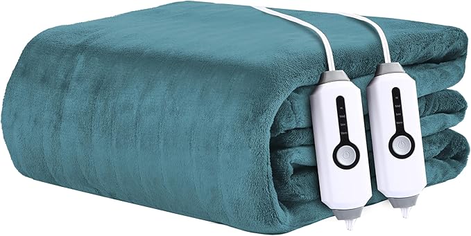 Electric Heated Blanket 84"x90" Queen Size - 4 Heat Settings & Dual Controllers, 10H Auto Shut Off, Ultra-Soft Coral Fleece Heated Blanket with Overheat Protection, Teal