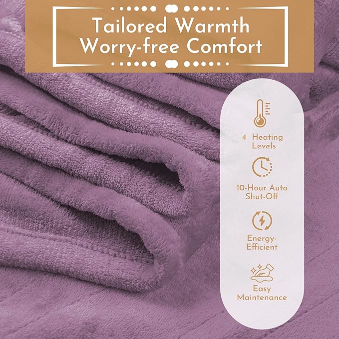 Electric Heated Blanket 84"x90" Queen Size Microplush Cover Blanket, 5 Heat Settings & 10 Hours Auto Off, Cozy & Warm for All Night, Machine Washable,Cameo Brown