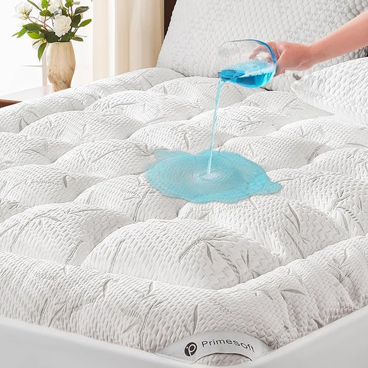 100% Waterproof Queen Size Mattress Topper, Thick Pillow Top Mattress Pad，Up to 21 Inch Deep Pocket,Soft Breathable Mattress Pad for Back Pain, Protector Cover(White)