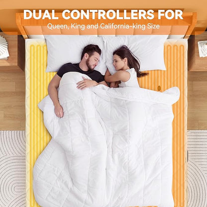 Electric Heated Mattress Pad Queen Size, Dual Controller Heating Mattress Pad Luxury Bed Warmer 10 Heat Settings | Auto Off 2-4-8 Hours | Fit Up to 18" Deep Pocket | Machine Washable