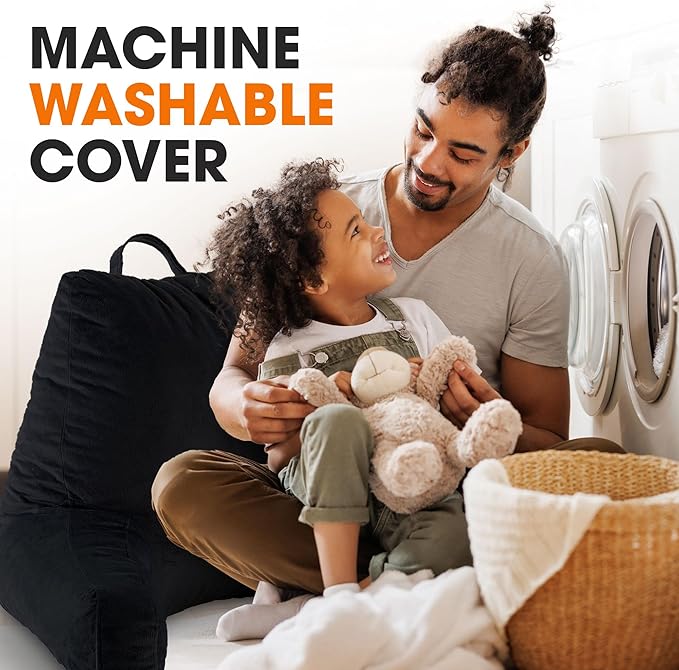 Cheer Collection Reading Pillow with Arms – Portable Bed Pillow for Sitting Up & Support, Hollow Fiber-Filled Back Rest Pillow for Sitting in Bed & Couch, Machine Washable, Black (Small)