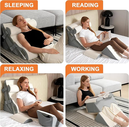 Mooedcoe Orthopedic Bed Wedge Pillow Set for Sleeping 9PCS, Post Surgery Memory Foam Pillow for Back, Leg & Neck Pain Relief – Adjustable Support for Acid Reflux