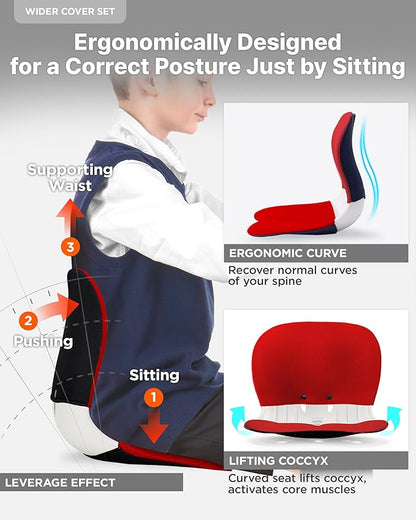 curble Wider(Standard Wide) Cover Set – Lower Back Support Chair with Detachable Cover, Lumbar Support Posture Corrector, Back Pain Relief (Set Red)