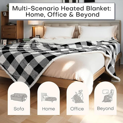 Electric Heated Blanket Full Size 72"x84" Microplush & Sherpa Fabric, Machine Washable 4 Heat Settings & 10 Hours Auto Off - Striped Check