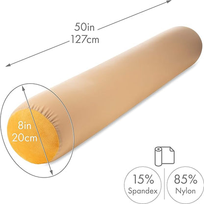 Straight Body Pillow, Full Size Premium Microbead,Side Sleeping/Maternity Pregnant Women, Supportive,Fluffy, Breathable, Cooling, 85/15 Spandex/Nylon Silky Feel Anti-Aging - 48 X 8 - Barely Beige