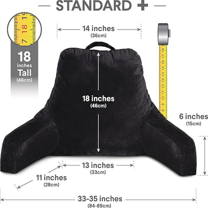 Husband Pillow Black, Original Reading Pillow in Bed Rest Chair, Shredded Memory Foam Large Lounge Cushion Adult Backrest with Arms, Comfy Back Support for Sit Sitting Up, Washable/Removable Cover