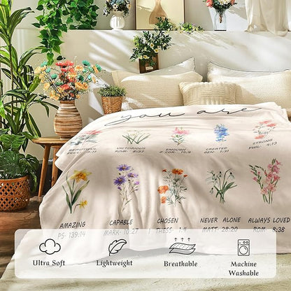 Christian Gifts for Women Religious Flowers Blanket Floral Throw Blanket Birthday Gifts for Women Inspirational Gifts Blanket for Girls, Friend, Mom 60" x 80"