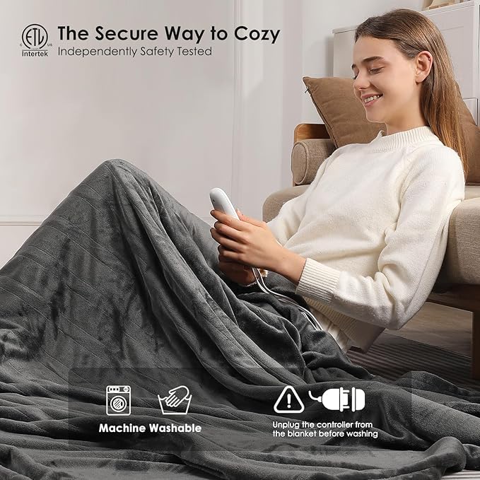 Heated Blanket Full Size Electric Blanket 72" X 84" with 5 Heating Level & 10 Hour Auto Off, Ultra-Warm Selected Flannel Heating Blanket for Adults, Machine Washable, Gifts for Grandma(Charcoal Grey)