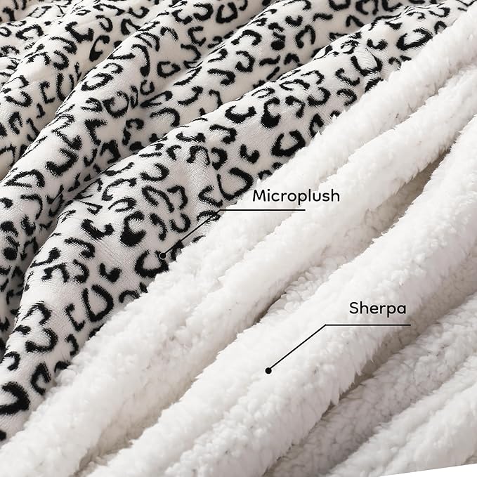 Electric Heated Blanket Full Size 72x84 - Leopard Print Flannel Soft Heating Blanket with 10 Heat Levels & Auto Shut Off, Machine Washable Warm Throw for Bed Couch, Black White