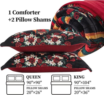 Petrichor Virgin Mary Guadalupe Velvet Flannel King Comforter Set-Luxury Fuzzy Heavy Bedding Set, 3 Pieces Plush Winter Bed Set with Comforter (90"x104") & 2 Pillow Shams(20"x36")