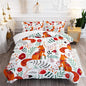 Cartoon Fox Comforter Set 3-Pieces Cute Fox Bedding Set Plants Leaves Printed Quilt Set for Kids Boys Girls with 2 Pillowcases Queen