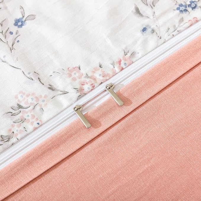 Floral King Duvet Cover, 100% Cotton Bedding Sets King, Reversible Floral Chic Vintage Fresh Style Printed Mini King Duvet Cover with Zipper Closure