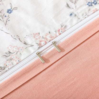 Floral King Duvet Cover, 100% Cotton Bedding Sets King, Reversible Floral Chic Vintage Fresh Style Printed Mini King Duvet Cover with Zipper Closure