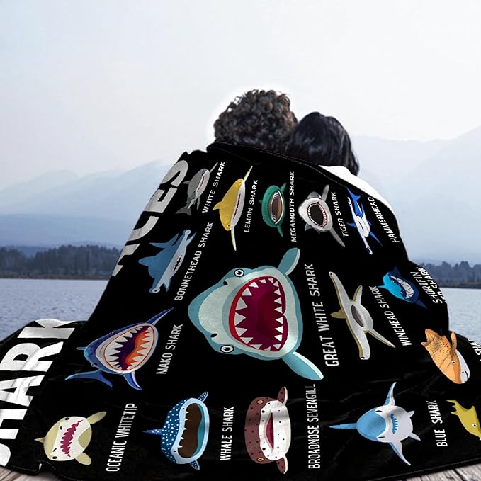 Shark Lovers King Size Blanket - Super Soft Warm Fleece Flannel for Travel, Bed, Sofa - Shark Faces Room Decor for Christmas, Birthday, Easter - 120"X90"-XL