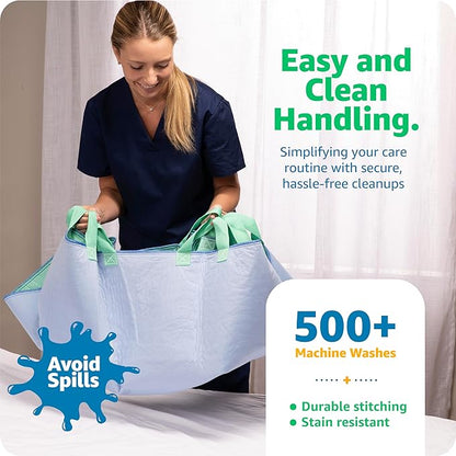 Improvia Positioning Bed Pad, with 8 Reinforced Handles, Quick-Drying, Washable, Waterproof, for Lifting, Turning, Transfering, Elderly and Incontinence Patients (Green, Pack of 2)