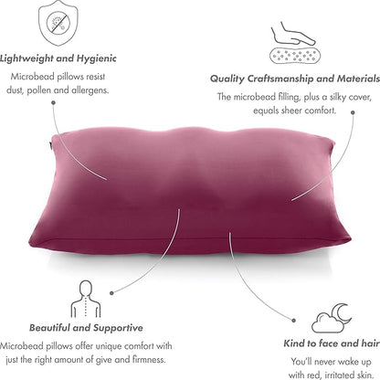 Cover Only for Premium Microbead Bed Pillow, Small Extra Smooth - Ultra Comfortable Sleep with Silk Like Anti Aging Cover 85% Spandex/ 15% Nylon Breathable, Cooling Burgundy Merlot