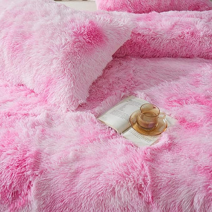 Wajade Faux Fur Plush Pink Comforter Set Fluffy Fuzzy Shaggy Bedding Set - 3PC Full/Queen Microfiber Soft Warm Quilt Set