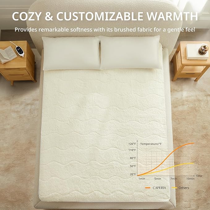 Heated Mattress Pad Twin XL, Electric Mattress Pad with 9 Heat Settings, Memory Function, Fast Heating, 1-12 Hours Auto Off, Deep Pocket, Machine Washable, 39"x 80", White