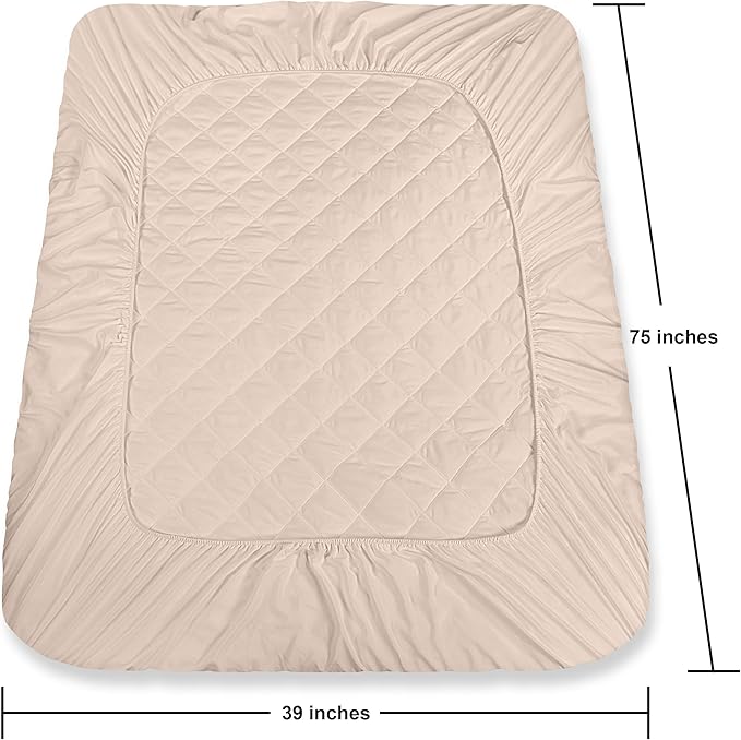 Utopia Bedding Quilted Fitted Mattress Pad, Twin Size, Elastic Fitted Mattress Topper Protector and Cover with Deep Pocket Stretches up to 16 Inches, Machine Washable (Beige)