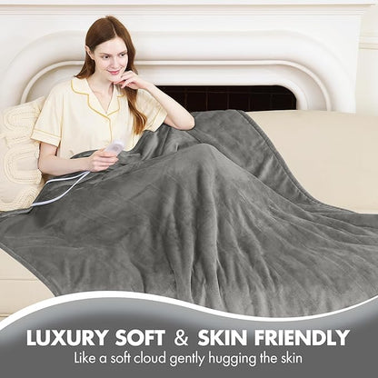Electric Heated Blanket Full Size 72" x 84" - Fluffy Ultra Soft Flannel Electric Lap Blanket with 6 Heating Levels & 10 Hours Adjustable Timer, Fast Heating and Washable for Office (Grey)