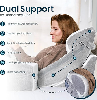 8-Piece Orthopedic Wedge Pillow Set for Sleeping, Post-Surgery Recovery, Back & Leg Pain Relief, Acid Reflux & GERD Support with Tablet & Cup Holder (Furry)
