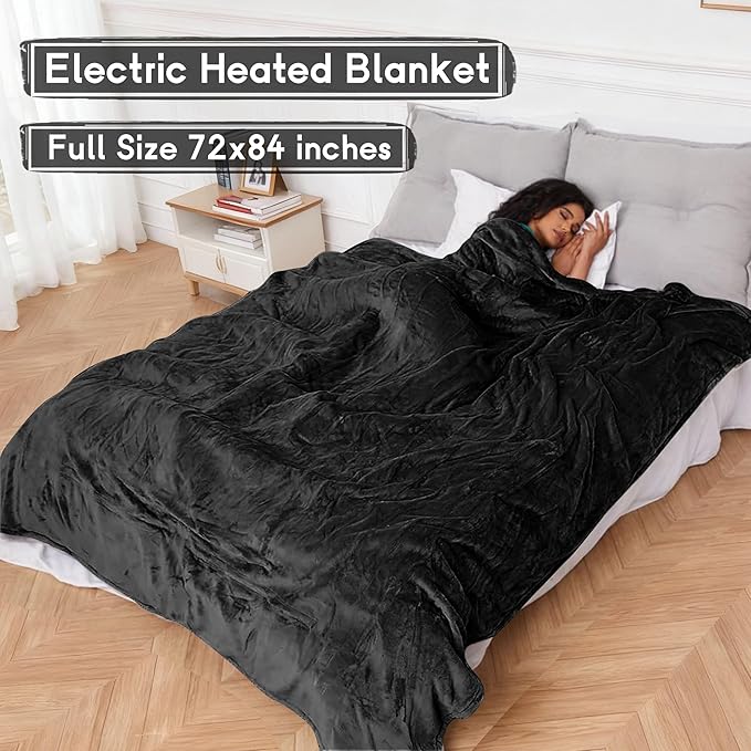 Heated Electric Blanket Full Size 72''x84'',Soft Flannel Heating Blanket with 10 Hour Auto Off - 4 Heat Settings - Machine Washable - Dark Gray