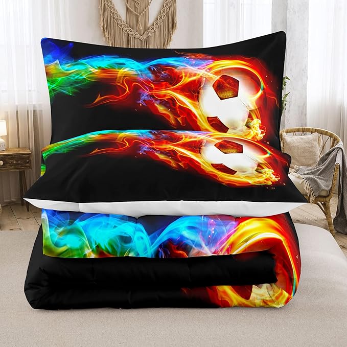 Bodhi Teen Bedding Set Twin,Soccer Comforter Set for Boys,Twin Size Football Comforter Set with Matching Pillowcases,Boys Bedding Set Twin