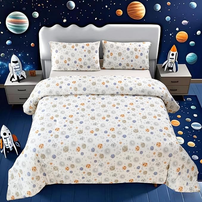 SDIII Planet Space Comforter Set Full 3 Pieces, Silky Breathable Microfiber and Spandex, Outer Space Bedding Full Size for Boys Girls Kids Teens