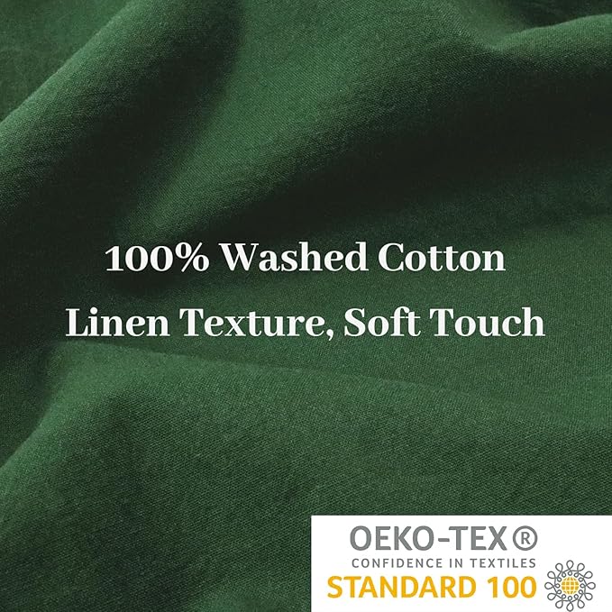 NEXHOME PRO Duvet Cover Set Oversized King Size Linen Feel Textured Organic Natural 100% Washed Cotton Duvet Cover 3 Pieces Bedding Set with Zipper Closure, Breathable, Forest Green (No Comforter)
