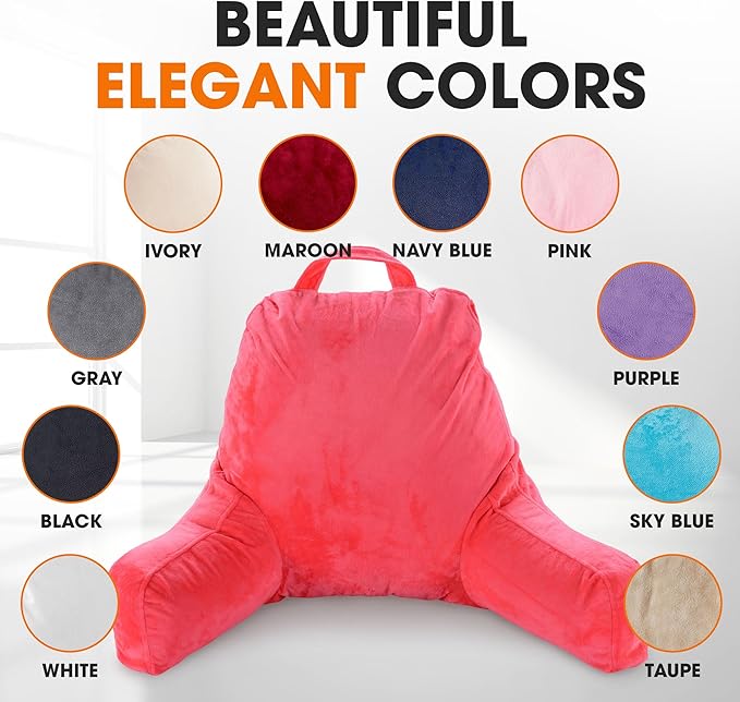 Cheer Collection Reading Pillow with Arms – Portable Bed Pillow for Sitting Up & Support, Foam-Filled Back Rest Pillow for Sitting in Bed & Couch, Machine Washable Hot Pink (Large)