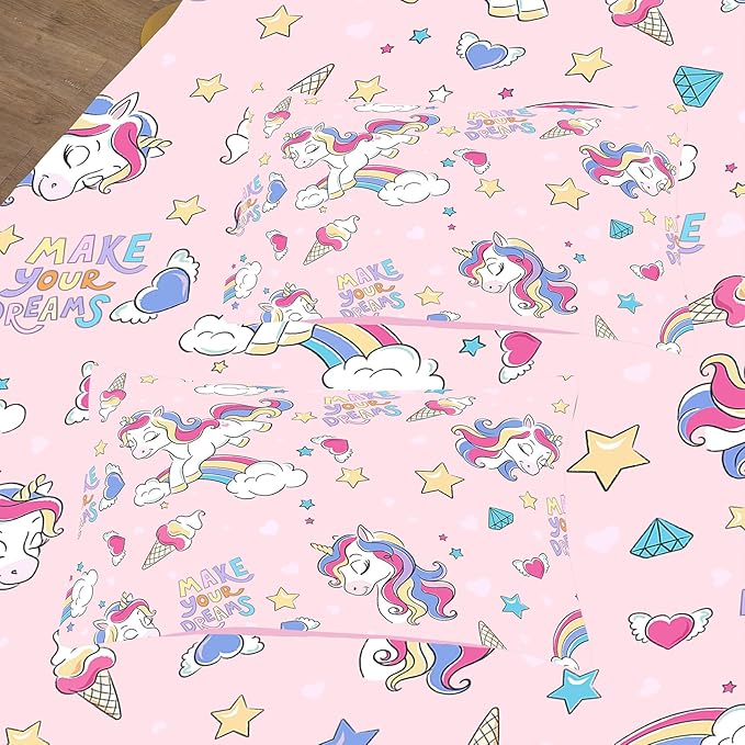 Peopleareok Girls Unicorn Comforter Set Full(79x90 Inch), 3 Piece Cute Pink Purple Unicorn Print Comforter with 2 Pillowcases, Kids Cartoon Kawaii Comforter for Girls Bedroom Decor All Season