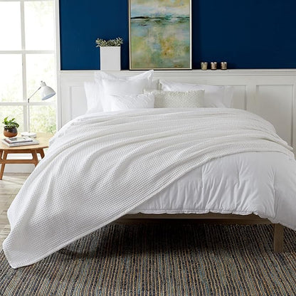 100% Cotton Waffle Weave Bed Blanket | Soft, Breathable, and Lightweight Blanket for All-Season | Perfect for Layering | Brielle Collection (King, White)