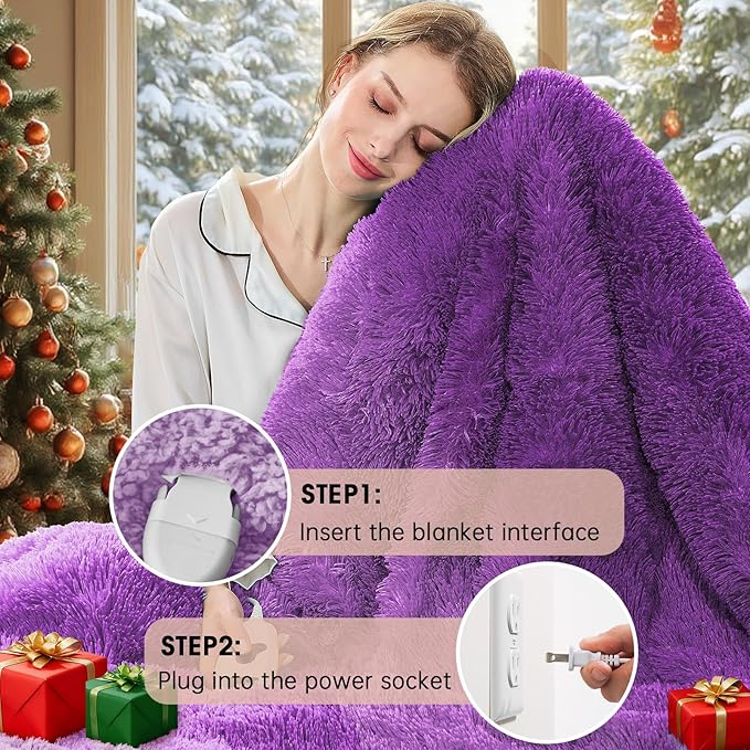 Heated Electric Blanket Throw,Warm Winter Birthday Gifts for Women Her Grandma-Faux Fur with Soft Sherpa,10 Heat Settings,5 Time Settings with Fast Heating, 50x60, Mystic Purple