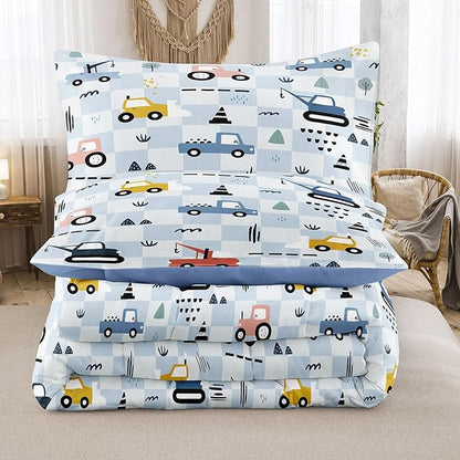 Peopleareok Excavator Comforter Set Twin (68x86 Inch), 2 Pieces Construction Machinery Truck Tractor Bedding Sets for Kids Boys, Super Soft Microfiber Comforter with 1 Pillowcase