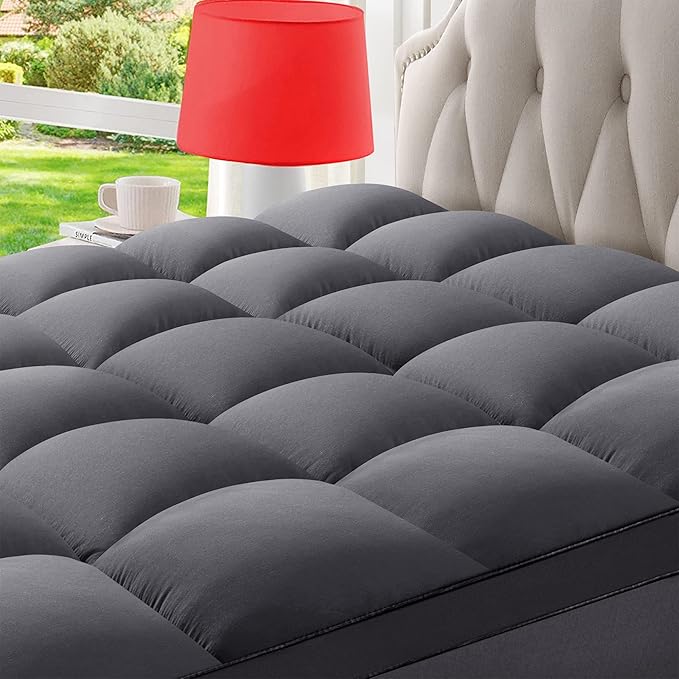 Twin Mattress Topper Extra Thick Pillowtop Cooling Plush Mattress Pad Cover Protector with 8-21 Inch Deep Pocket 3D Snow Down Alternative Fill Grey