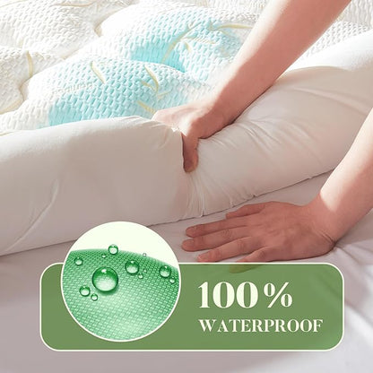 100% Waterproof Twin XL Size Mattress Topper, Thick Pillow Top Mattress Pad，Up to 21 Inch Deep Pocket,Soft Breathable Mattress Pad for Back Pain,Protector Cover(Beige)