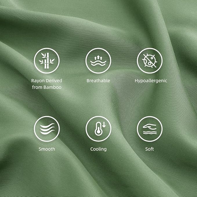 King Pillowcases, Cooling Viscose from Bamboo Pillow Covers with Envelope Closure, Soft Moisture-Wicking for Hot Sleepers, Hair and Skin-Friendly, Green, 2 Pack