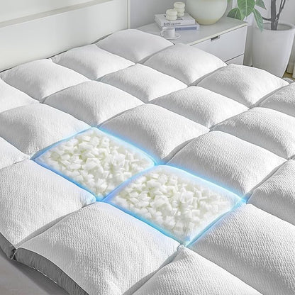 King Mattress Topper - Pillow Top Mattress Topper King, Soft Fluffy Mattress Pad for Back Pain, Extra Thick Supportive Mattress Pad, White，Oeko-TEX Certified - 2000GSM