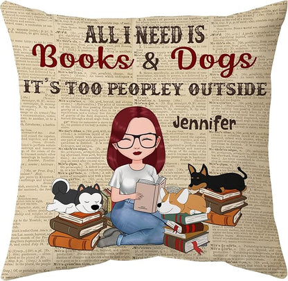 Hyturtle Personalized Book Lover Throw Pillow (Insert Included) Gifts for Girl Women Book Club on Birthday Valentines Day - Books & Dogs Custom Name Sofa Decoration Couch Cushion Home Decor Pillow