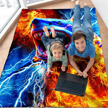Boys Blanket Shark Gift for Kids Teens, 40x50 Inches Lightweight Comfy All Season Throw Blankets for Sofa Chair Bed Office
