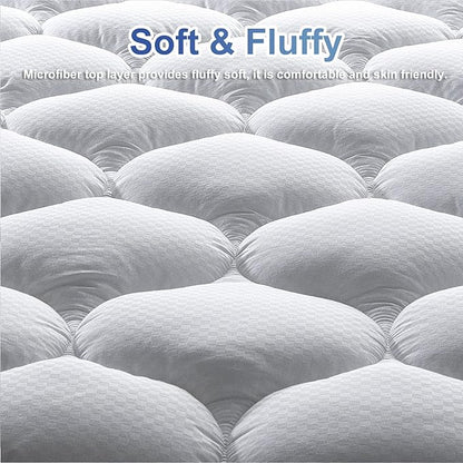 MATBEBY Twin Size Mattress Pad - Cooling Breathable Mattress Topper, Quilted Fitted Mattress Protector, Pillow Top Mattress Cover with 8-21" Deep Pocket, Soft, Machine Washable, White, 39x75 Inches