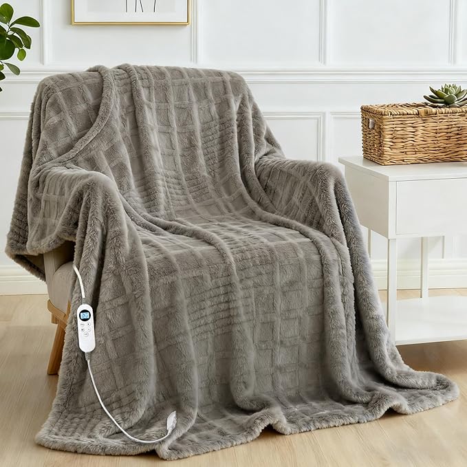Heated Blanket Electric Full Blankey, 72"x84" Heating Blanket Waffle with 12 Heat Levels, Fast Heating Blanket with 1-12 Timer, Overheat Protection with ETL & FCC for Bed Home (Light Gray
