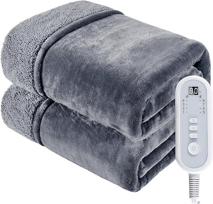Heated Blanket Twin, Electric Blanket Soft Sherpa Flannel, 10 Hours Auto Shut-off & 8 Fast Heating Levels, Machine Washable ETL Certified, Heating Blanket for Bed & Sofa (62x84 inches, Gray)